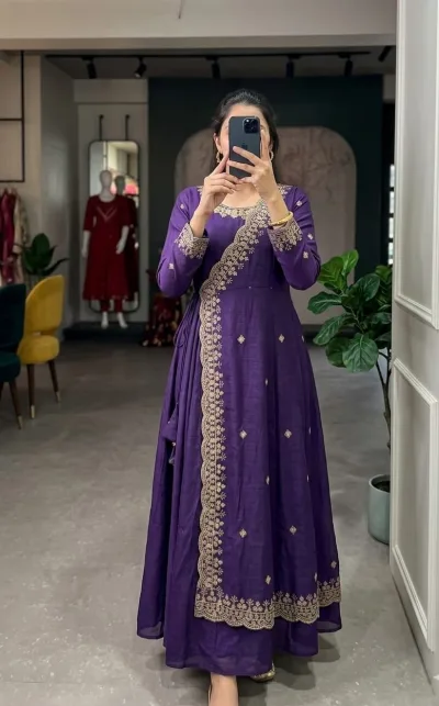 Elegant Festive Wear Embroidery Gown Set